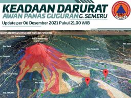 Infografis aktivitas Gunung Semeru per pukul 21.00 WIB, Senin (6/12/2021) - (Foto: Akun Twitter @bpbd_jatim)