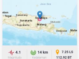 Gempa M 4,1 terjadi di Perairan Bangkalan, Madura (Foto: Akun @infoBMKG))
