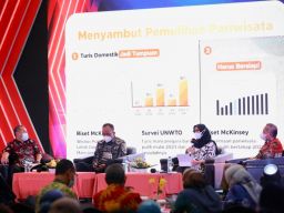 Bupati Banyuwangi Ipuk Fiestiandani dalam seminar di forum Kabupaten/Kota Sehat Indonesia 2022 di Semarang, Senin (28/3/2022).(Foto: Humas Pemkab Banyuwangi)