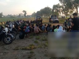 Puluhan motor yang diamankan saat bubarkan balap liar (Foto: Humas Polres Jombang)