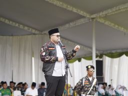 Mas Dhito saat sambutan di acara apel peringatan hari lahir Ansor ke-88.(Foto: Humas Pemkab Kediri/Jatimnow.com)