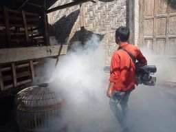 Petugas melakukan fogging nyamuk Aedes Aegypti. (Foto: Bramanta Pamungkas/jatimnow.com)