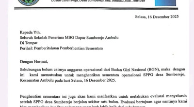 Dana MBG Belum Cair, SPPG Sumberejo Jember Berhenti Operasional