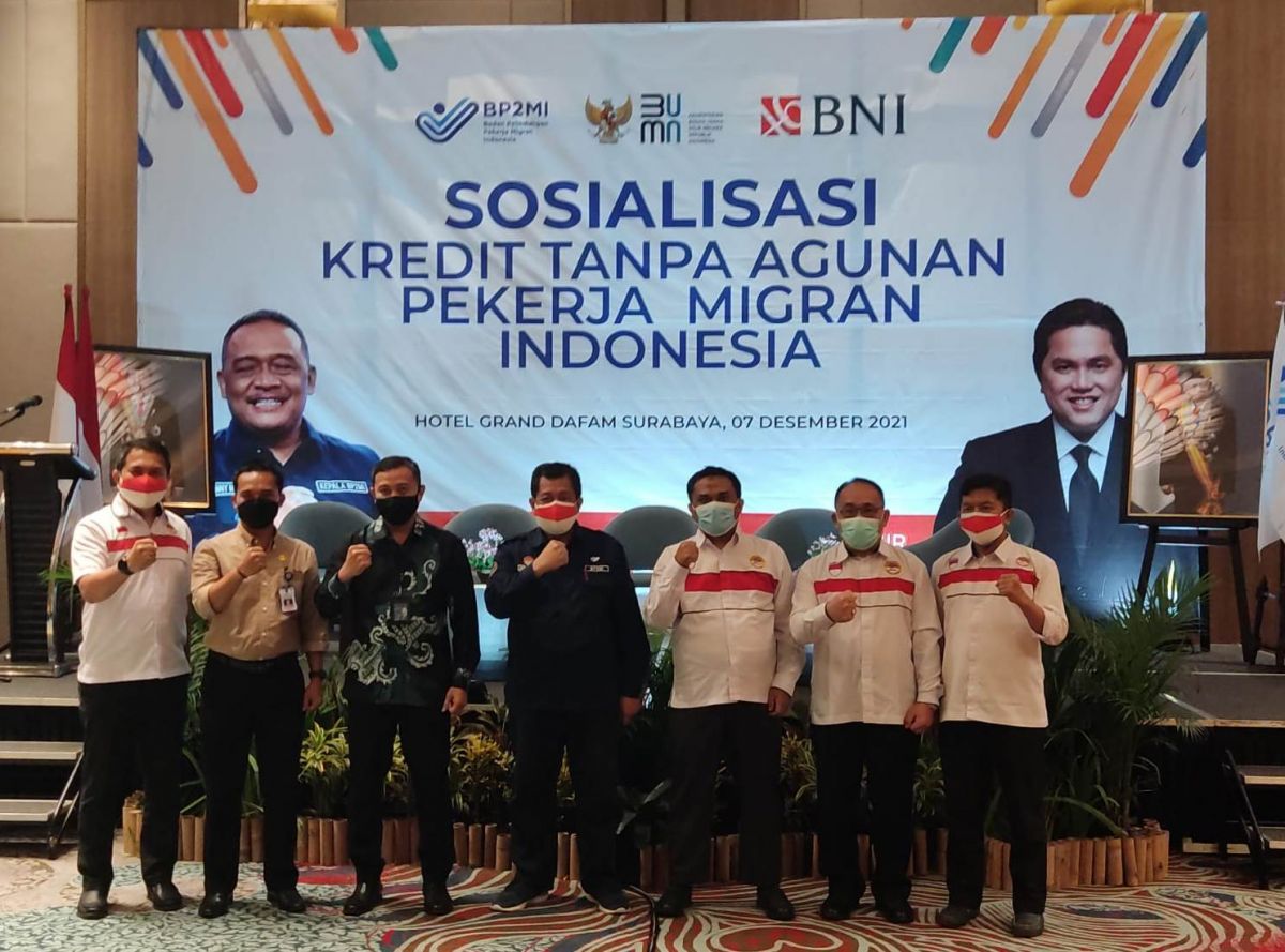 BP2MI saat menggelar acara Sosialisasi Kredit Tanpa Agunan PMI Indonesia di Surabaya. (Foto: Zain Ahmad/jatimnow.com)