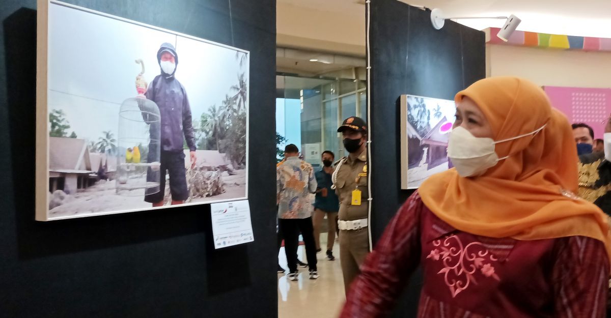 Gubernur Khofifah saat menikmati karya fotografer jatimnow.com Fajar Mujianto. (Foto: Sahlul Fahmi/jatimnow.com) 