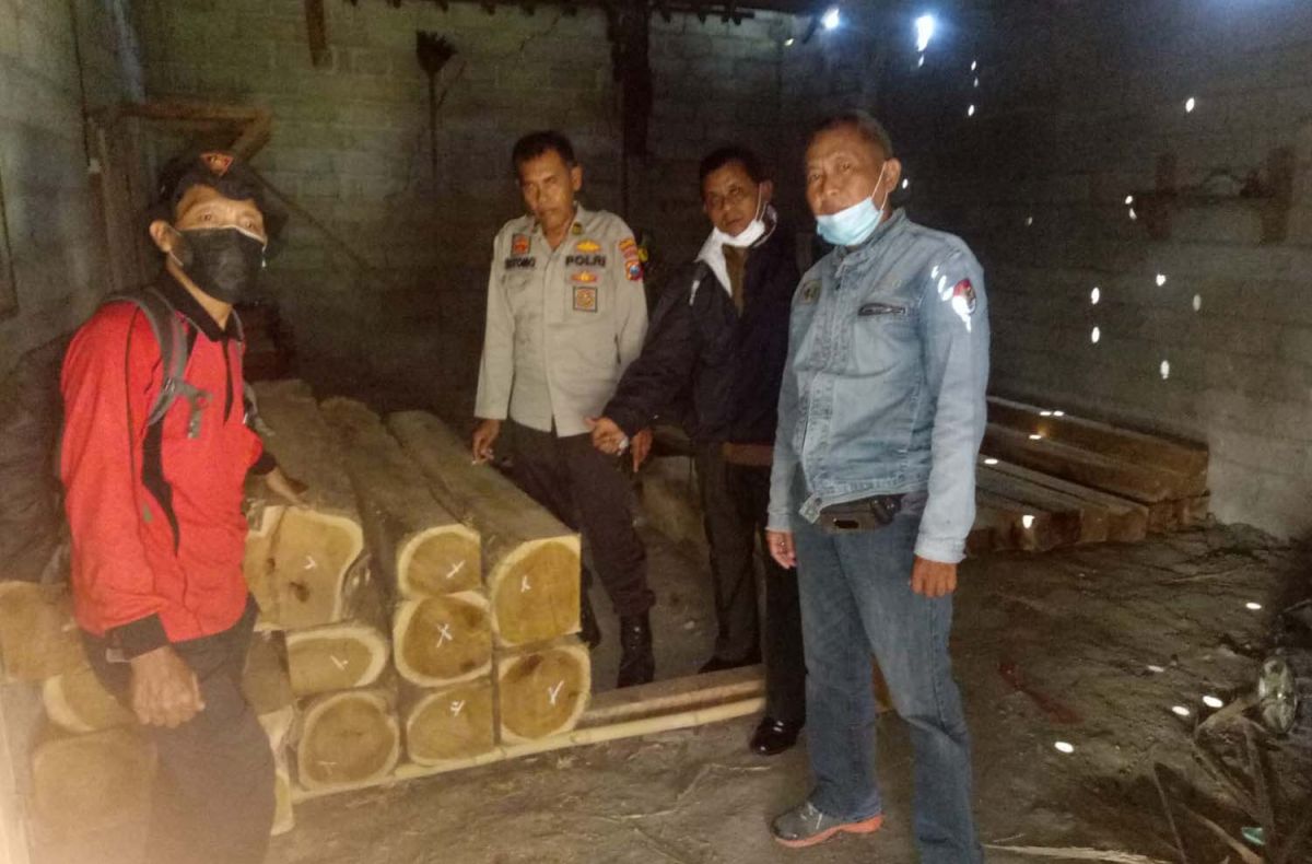 Kayu jati ilegal yang disita Perhutani Banyuwangi Selatan bersama polisi dari gudang milik warga