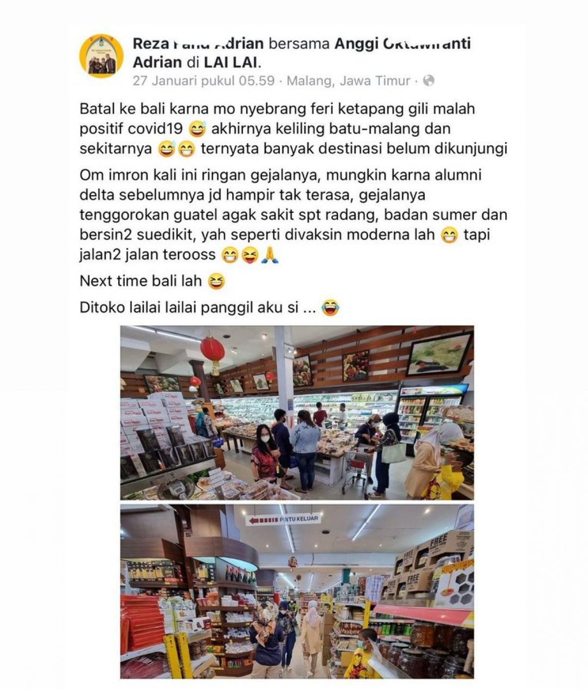 tangkapan layar unggahan orang yang postif Covid-19 berlibur ke Malang.