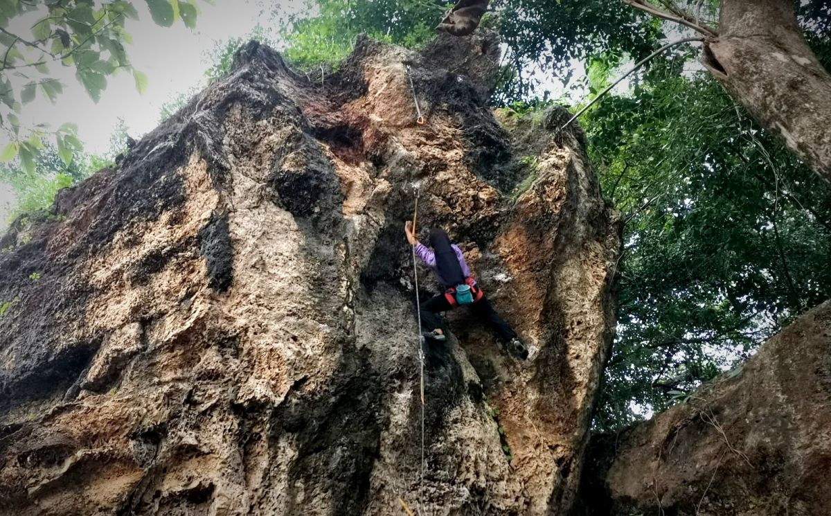 Atlet FPTI Gresik saat menjajal trek baru di tebing Desa Suci, Kecamatan Manyar (Foto: Sahlul Fahmi/jatimnow.com)