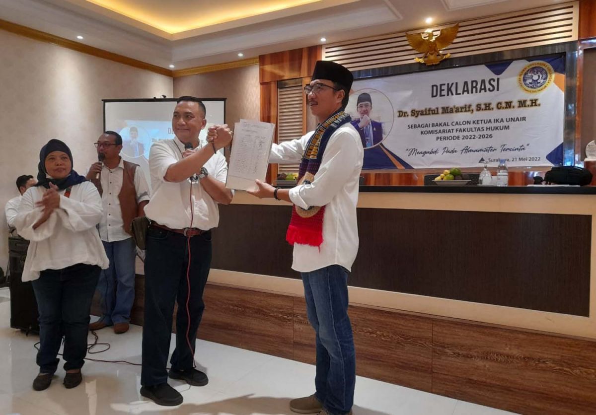 Deklarasi Pencalonan Waketum DPN Peradi, Syaiful Ma'arif sebagai Ketua IKA FH Unair di Jalan Juwingan Surabaya