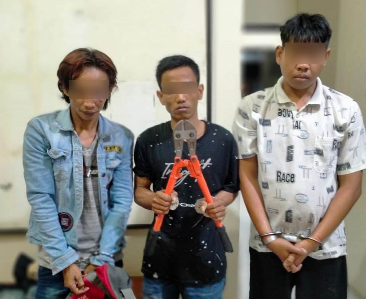 Ketiga pelaku pencuri kotak amal di Balongbendo.(Foto: Polsek Balongbendo)