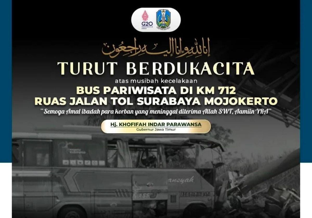 Ungkapan duka cita mendalam Gubernur Jatim Khofifah Indar Parawansa untuk korban kecelakaan bus di Tol Mojokerto (Foto: Instagram @khofifah.ip)