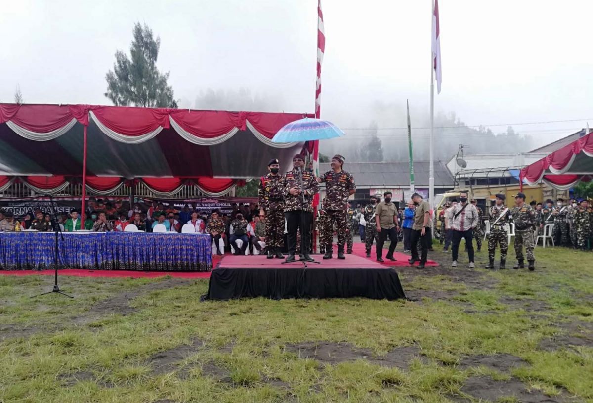Menag Yaqut saat membuka Jambore Pemuda Lintas Agama dan Rakornas Banser di Pasuruan (Foto-foto: Moch Rois/jatimnow.com)