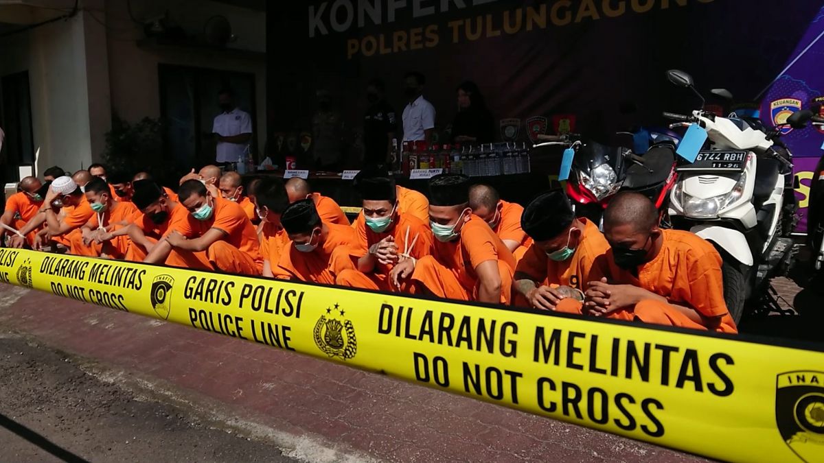 Tersangka narkoba saat dirilis Polres Tulungagung.(Foto: Bramanta Pamungkas)