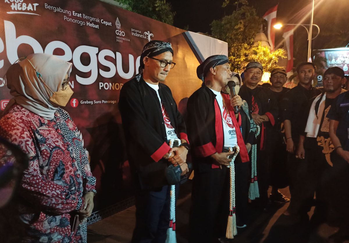 Menteri Pariwisata dan Ekonomi Kreatif RI, Sandiaga Uno saat hadir dalam Festival Nasional Reog Ponorogo