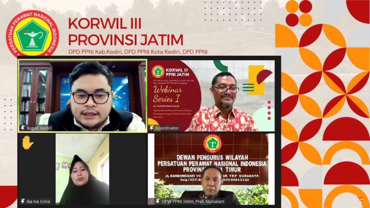 Mas Dhito saat webinar optimalisasi peran perawat dalam penanggulangan kedaruratan dan bencana di Kabupaten Kediri