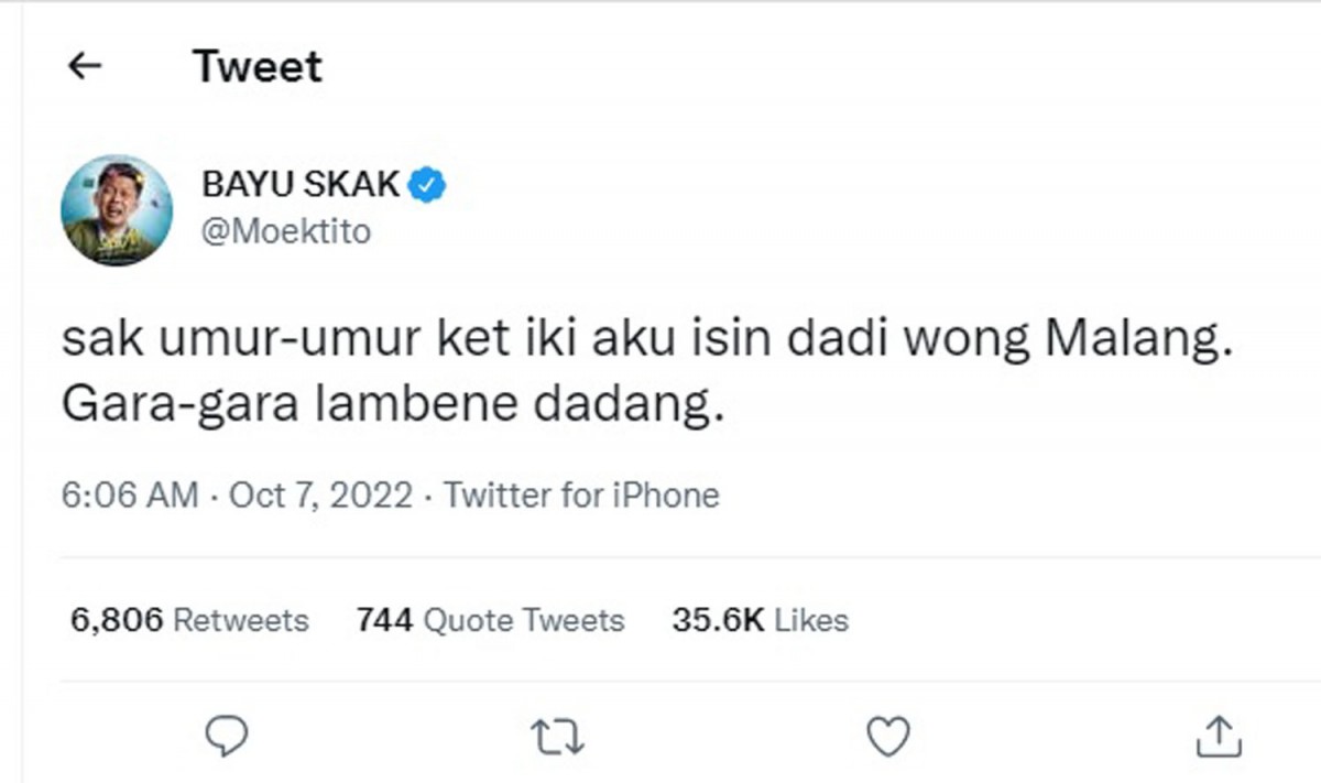 Postingan Bayu Skak di akun Twitternya