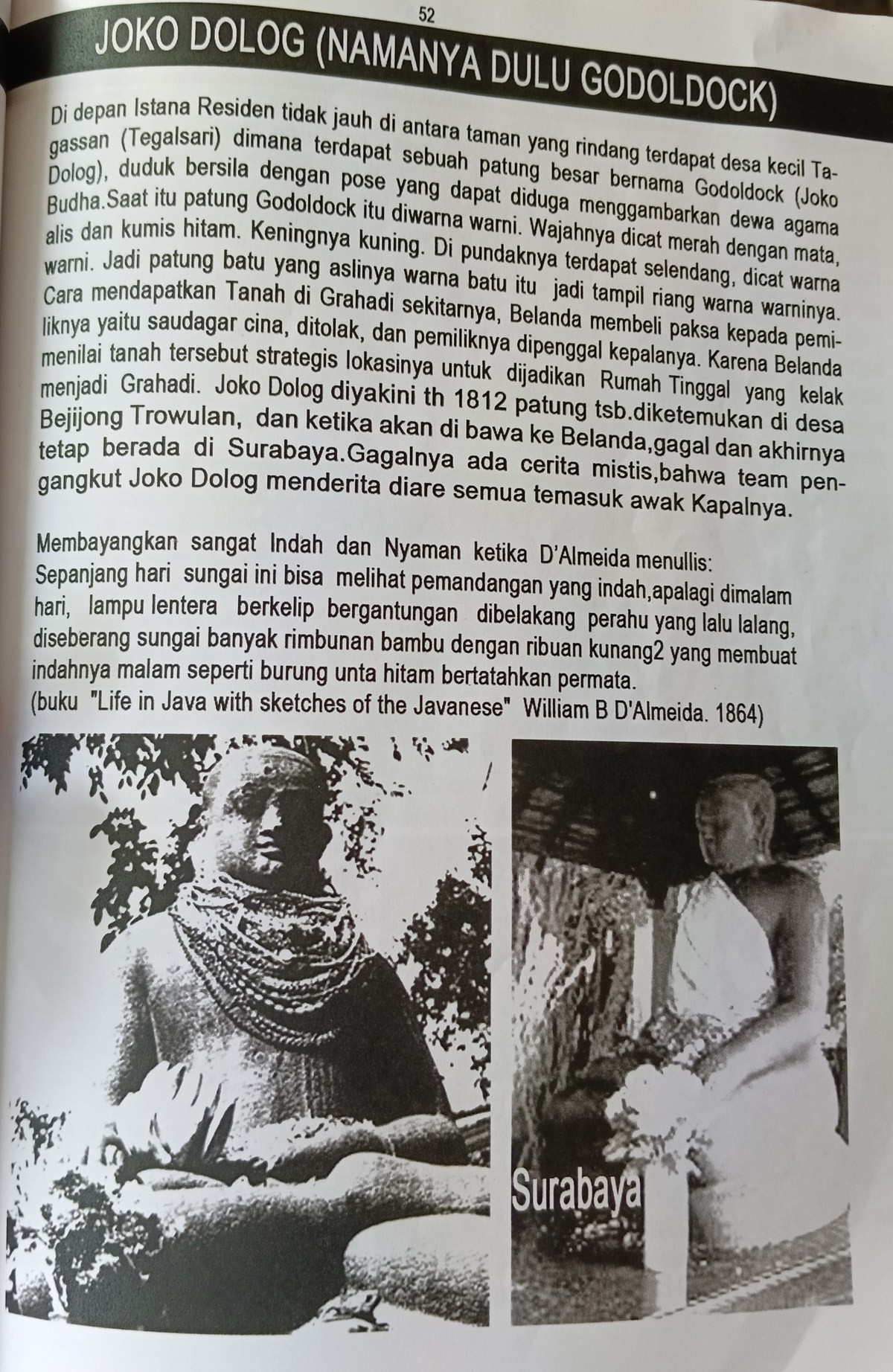 Isi buku Soerabaia Masa Lalu dan Masa Kini (hasil kajian data sejarah Joko Dolok karya Yatim Subhakti) 