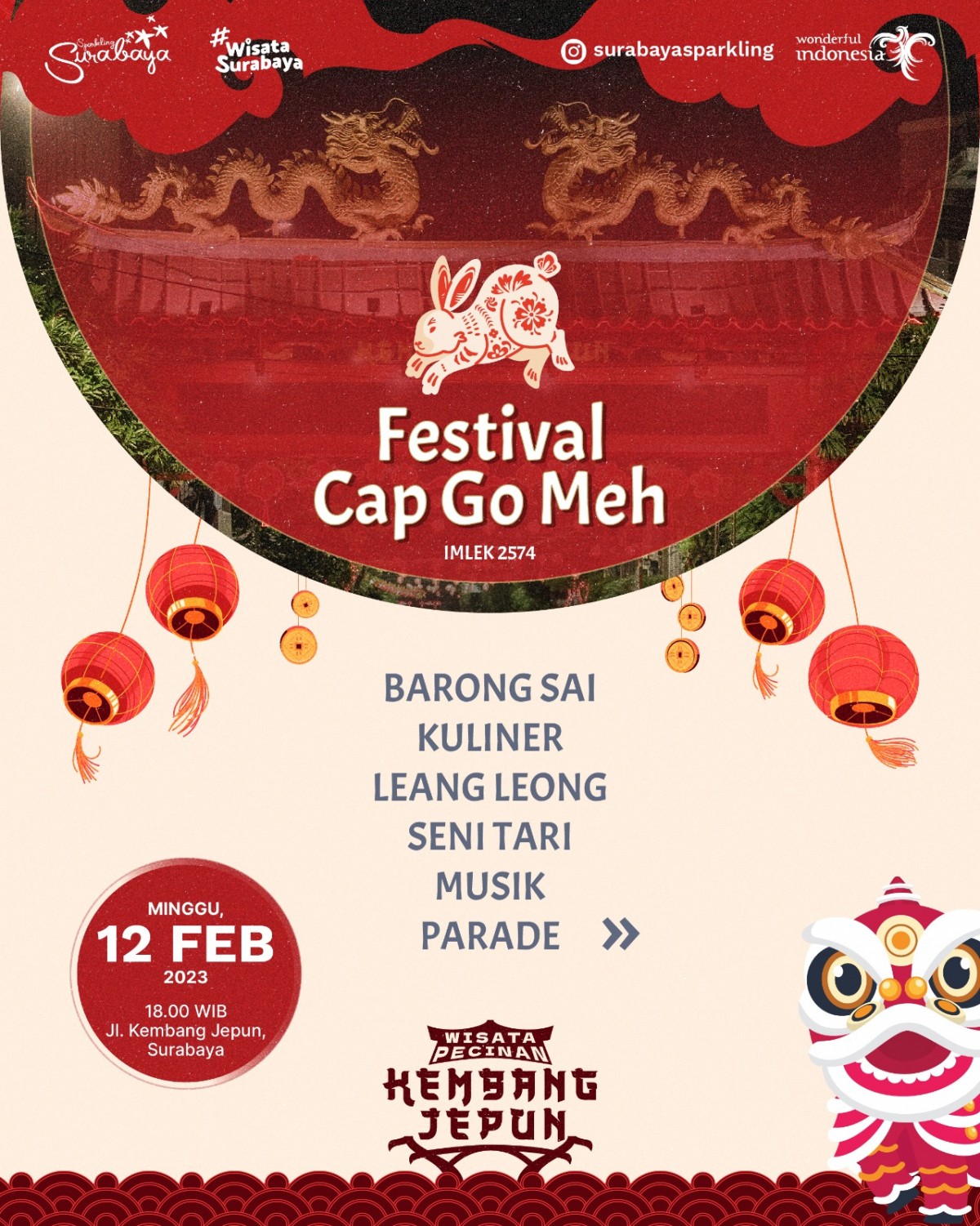 Flyer Cap Go Meh yang digelar di Surabaya (Foto: Disbudporapar Surabaya)