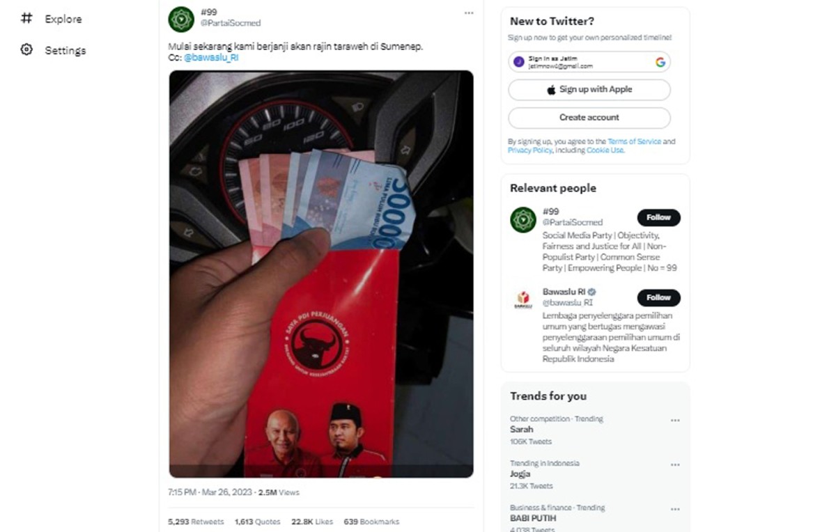 Postingan akun Twitter @PartaiSocmed