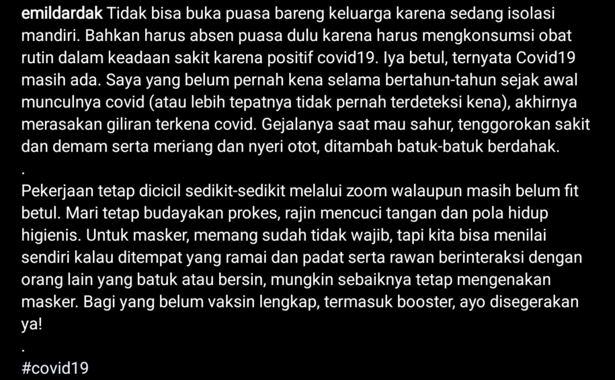 Postingan Wagub Jatim, Emil Elestianto Dardak di akun Instagram pribadinya