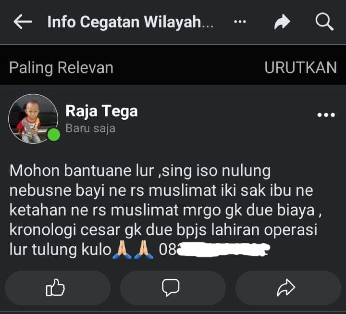 Unggahan Raja Tega di media sosial. (foto: tangkapan layar)