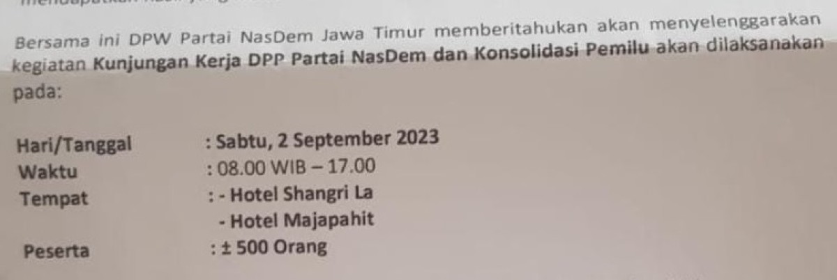 cropping surat pemberitahuan kegiatan NasDem.