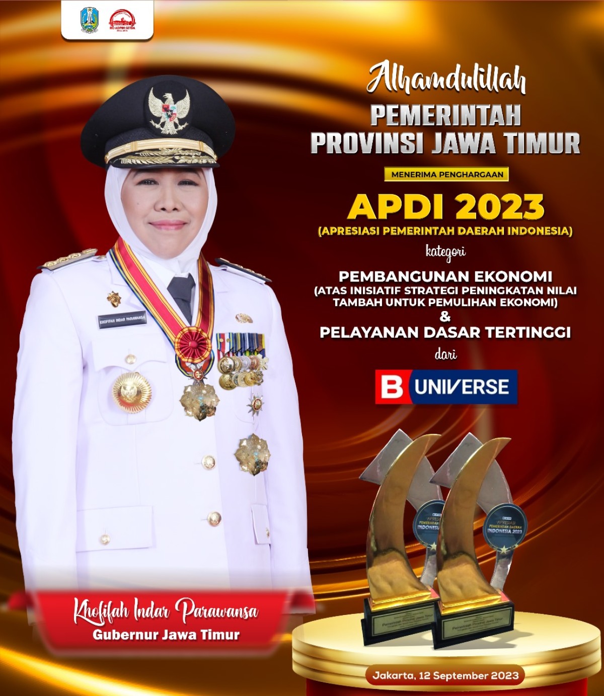 Penghargaan yang diterima Pemprov Jatim (foto: Humas Pemprov Jatim for jatimnow.com)