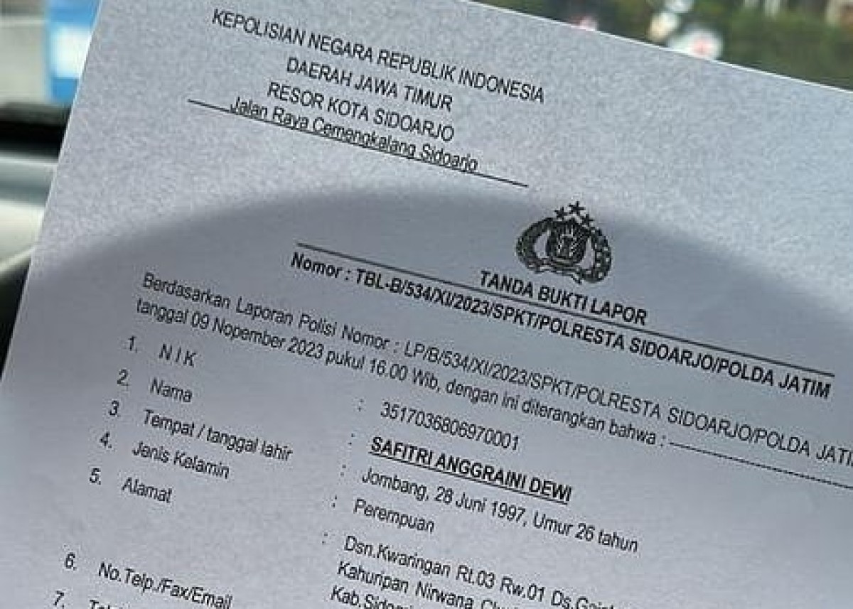 Surat laporan kepolisian. (Foto: Safitri for jatimnow.com)