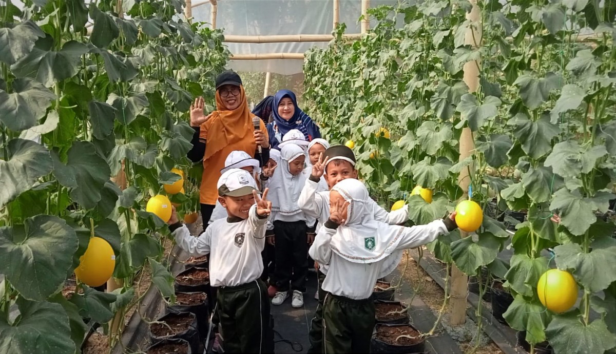 Siswa siswi di Kecamatan Duduksampeyan saat berkunjung ke green house Desa Samirplapan