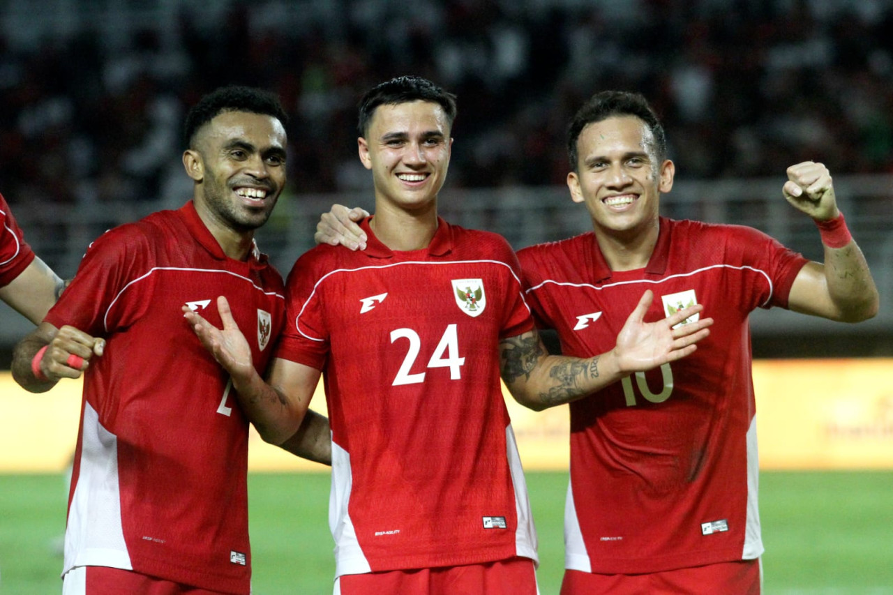 Foto: Reijnders (tengah) merayakan gol yang dicetaknya ke gawang China Taipei menit 38 dalam FIFA Matchday di Stadion Gelora Bung Tomo, Surabaya, Jumat (5/9/2025). (Sahlul Fahmi/jatimnow.com)