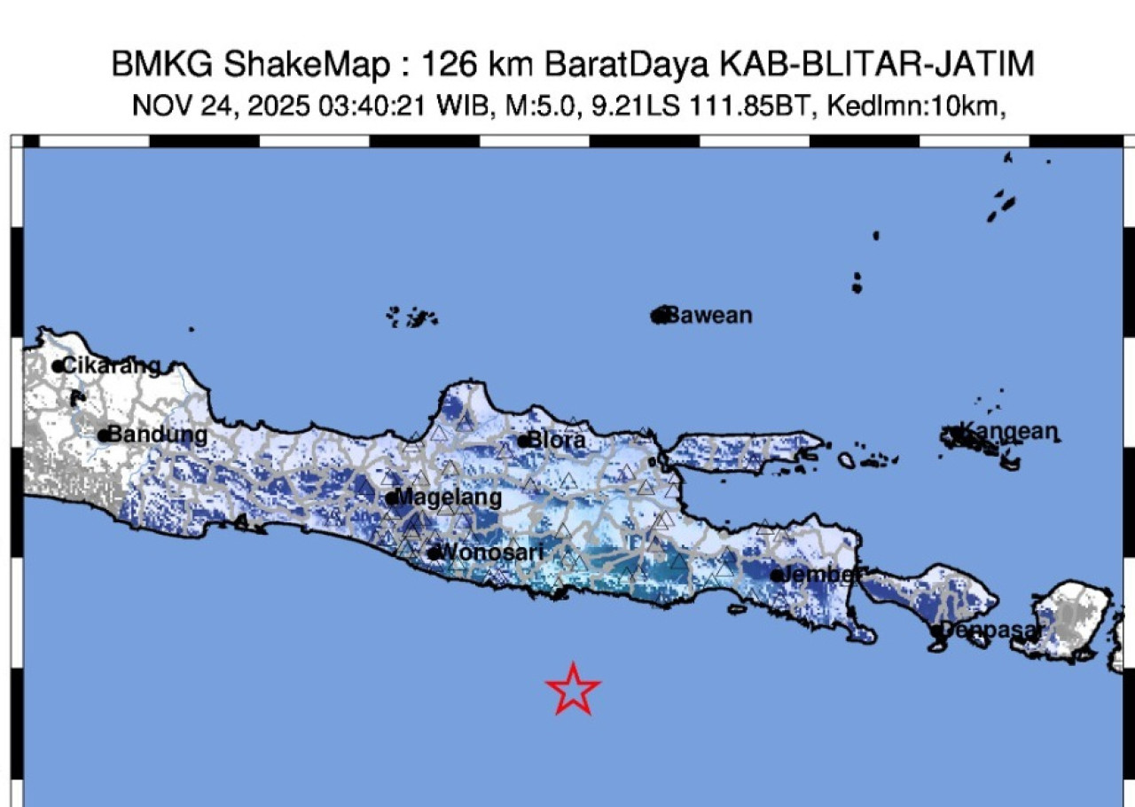 Foto: Gempa bumi yang terekam oleh BMKG Stasiun Geofisika Karangkates. (BMKG/jatimnow.com))