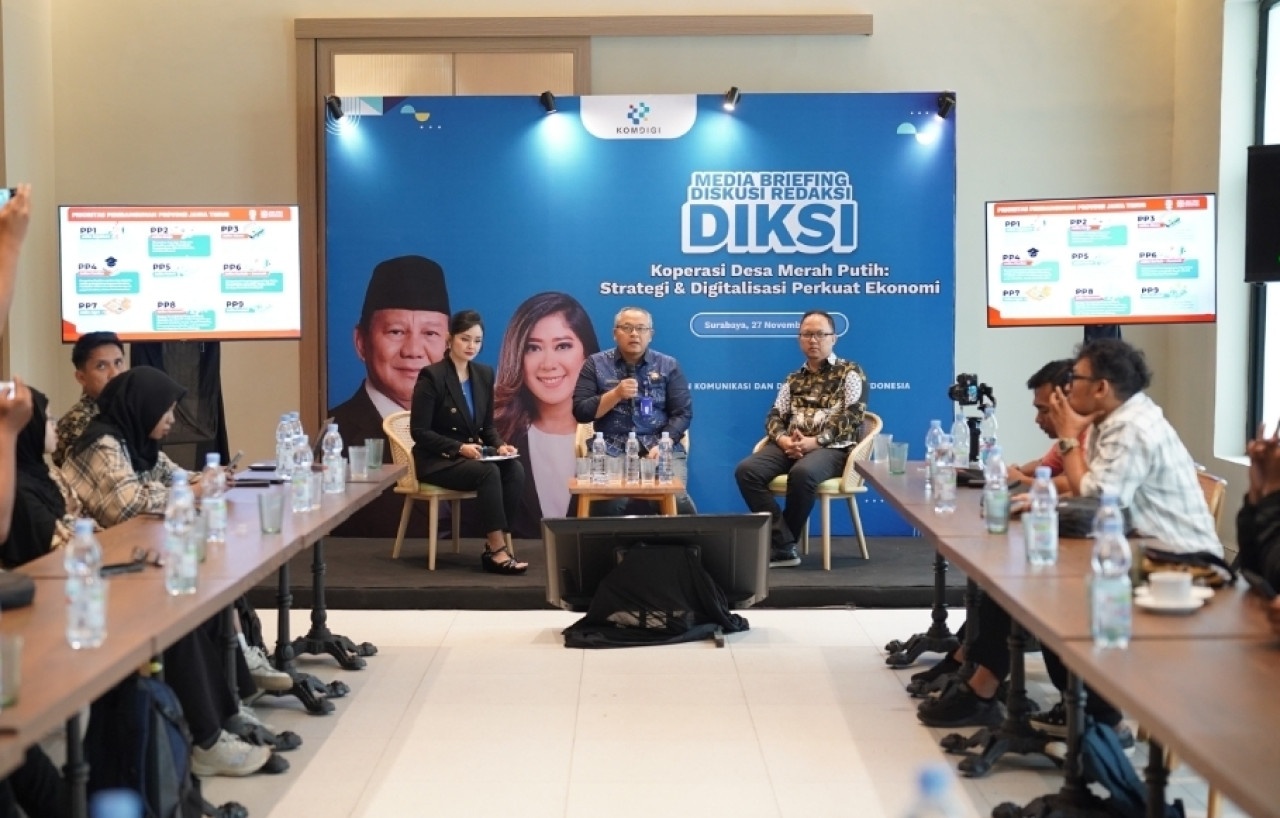 Media Briefing Diksi (Diskusi Redaksi) bertema Koperasi Desa Merah Putih: Strategi dan Digitalisasi Perkuat Ekonomi di Surabaya (foto: Komdigi for jatimnow.com)