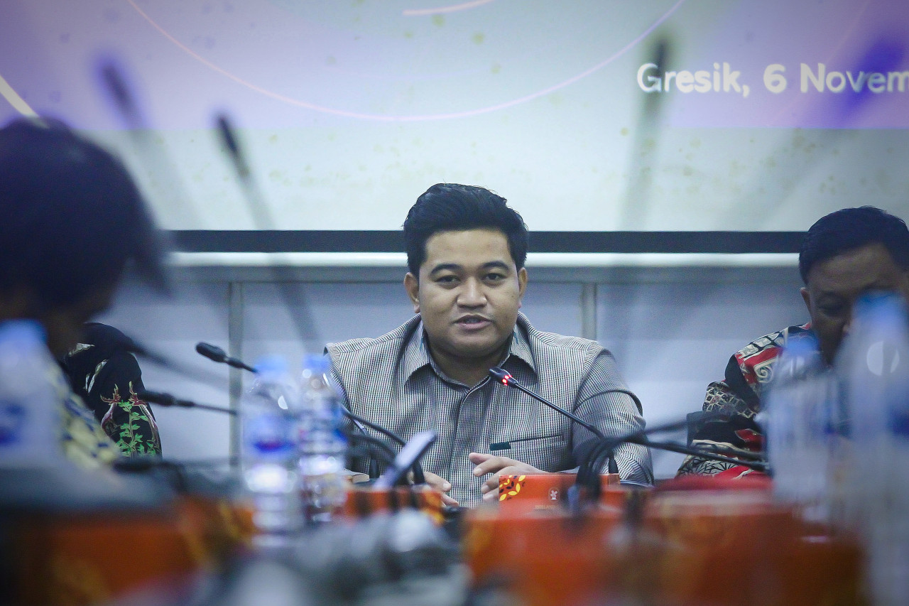 Foto: Ketua DPRD Gresik, Syahrul Munir, di acara launching aplikasi digital e-asmara. (Sahlul Fahmi/jatimnow.com)