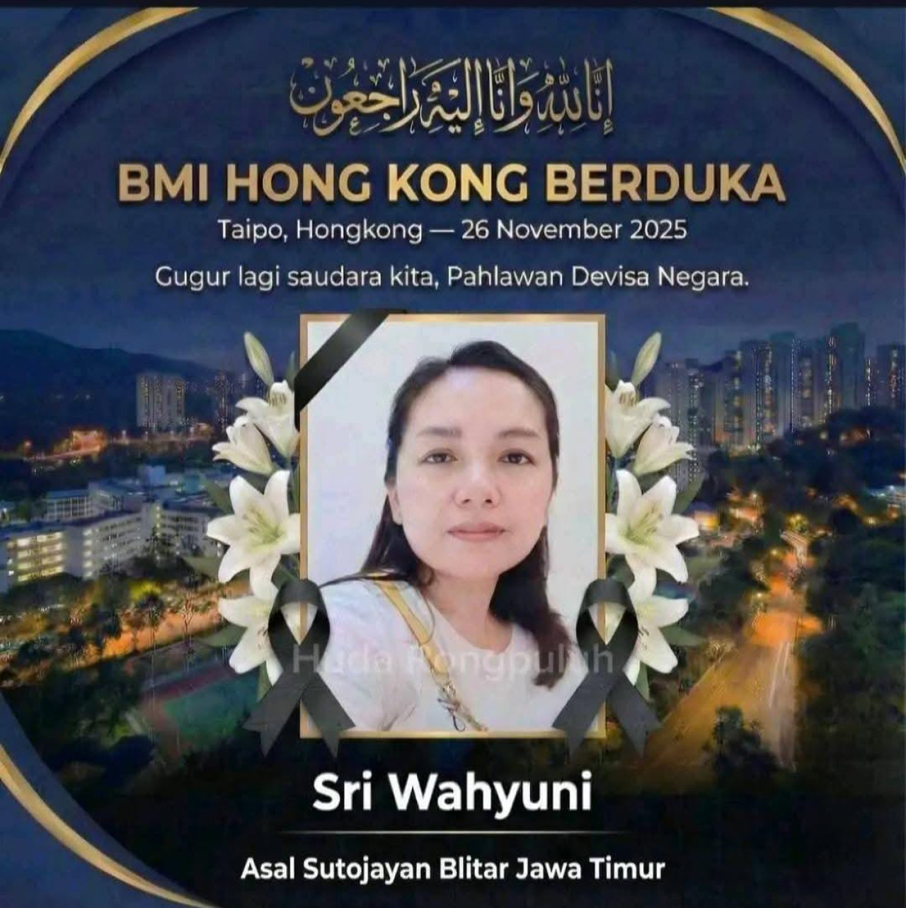 Foto: PMI asal Blitar yang menjadi korban kebakaran apartemen di Hong Kong. (PMI/jatimnow.com)