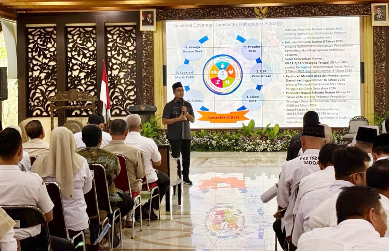 Sarasehan Hari Desa Sidoarjo dorong pengelolaan APBDes yang akuntabel dan perlindungan pekerja desa melalui BPJS Ketenagakerjaan. (Foto/jatimnow.com)