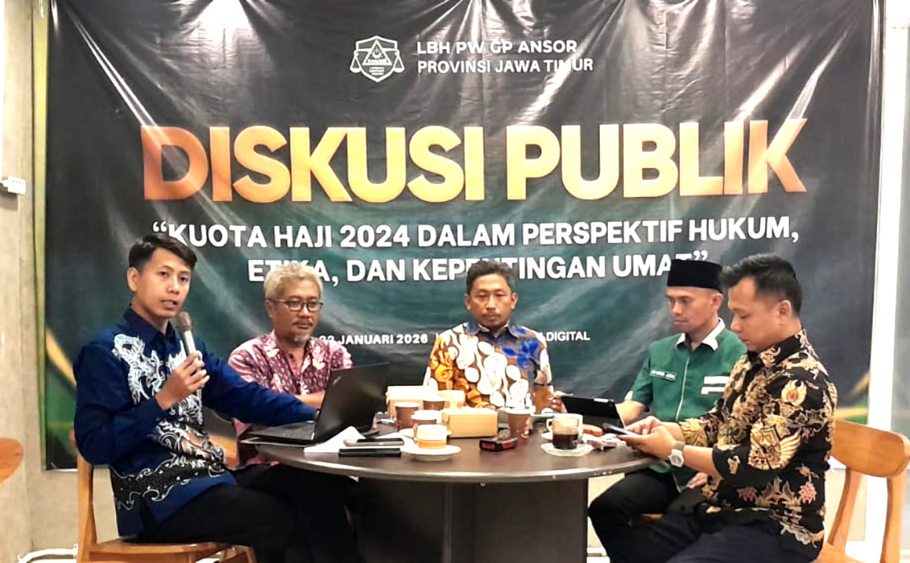 Diskusi Publik "Kuota Haji 2024 dalam Perspektif Hukum, Etika, dan Kepercayaan Umat" digelar LBH Ansor Jatim. (Foto: FJN/jatimnow.com)