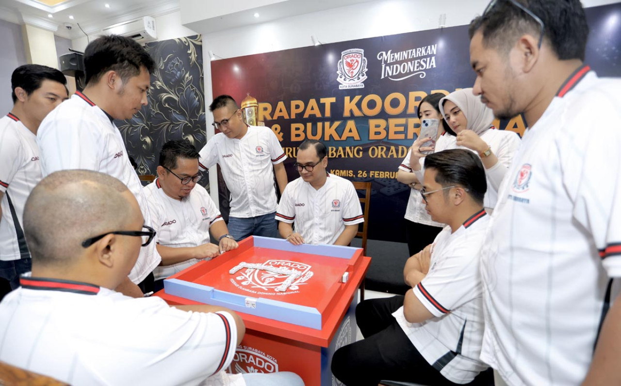 ORADO Surabaya nyatakan kesiapan sukseskan Rakerprov Jatim 28 Februari 2026 dan gelar Kejurcab Domino untuk jaring atlet prestasi di Surabaya. (Foto: Ali Masduki/jatimnow.com)