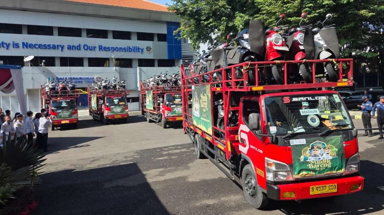 Ratusan motor pemudik diberangkatkan dari Kantor Dishub Jatim (foto: Faizal for jatimnow.com)