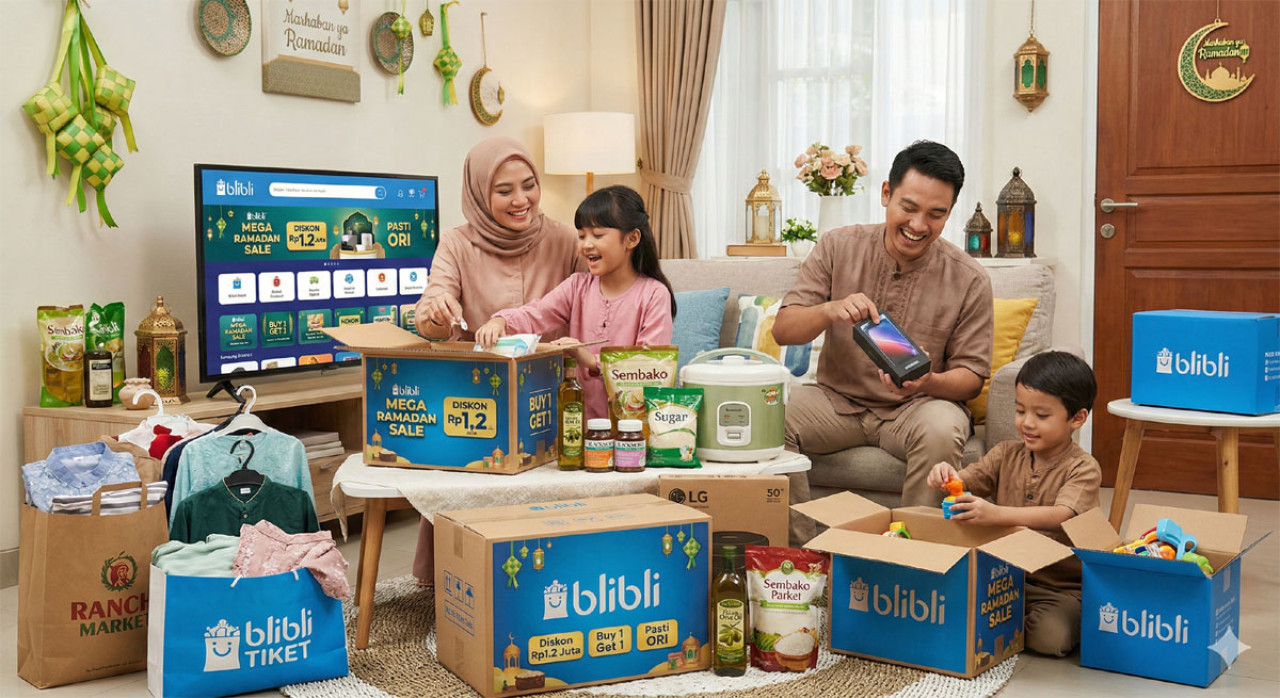 Mega Ramadan Sale Blibli hadirkan diskon Rp1,2 juta dan Buy 1 Get 1, bantu keluarga siapkan kebutuhan Lebaran lebih hemat dan terencana. (Foto: Ilustrasi/Gemini)