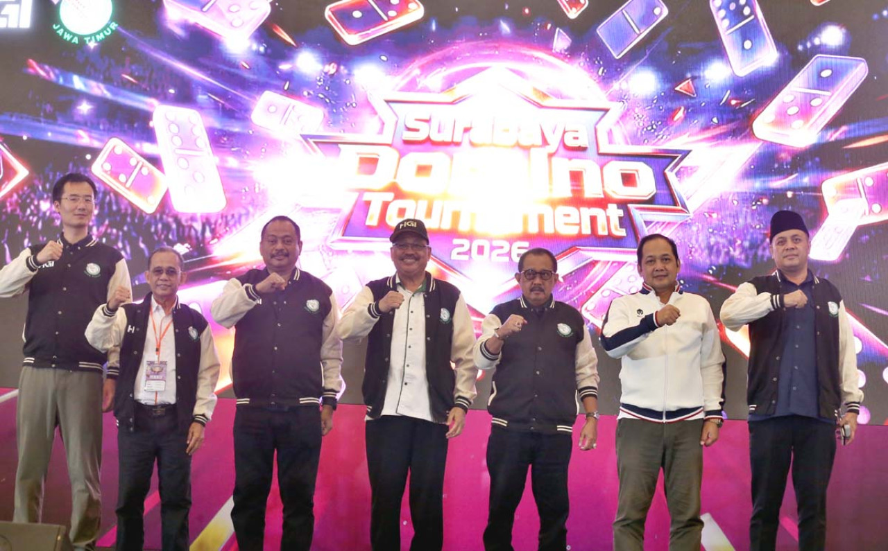 Seremoni pembukaan Surabaya Domino Tournament 2026 di Grand City Convention Hall, Surabaya, Sabtu (18/4/2026). (Foto: Ali Masduki/jatimnow.com)