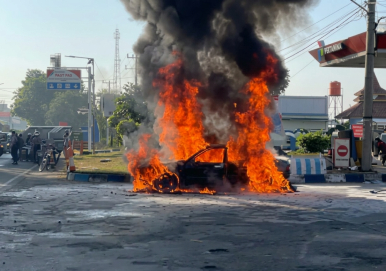 Mobil Terbakar di SPBU Semampir Probolinggo, Diduga Muat Banyak Jerikan