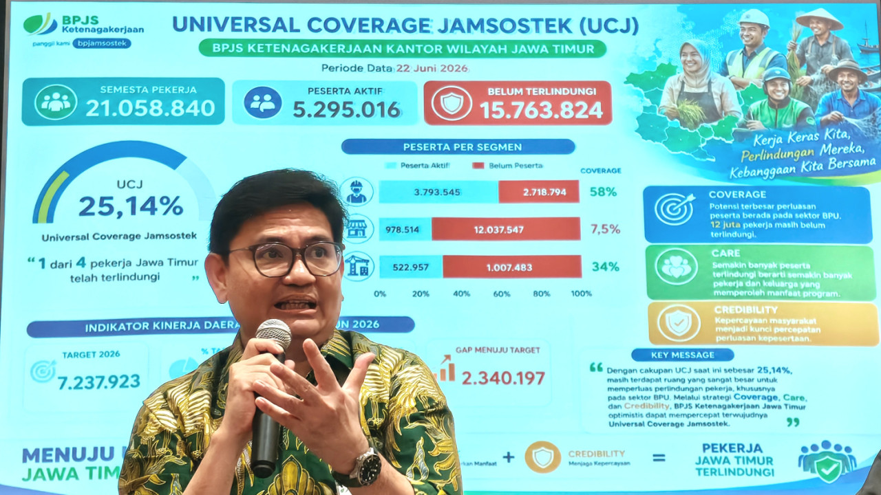 Kepala Kantor Wilayah BPJS Ketenagakerjaan Jawa Timur, Irvansyah Utoh Banja. (Foto: Ali Masduki/jatimnow.com)