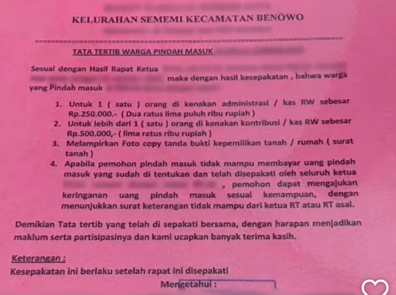 Ketentuan pungutan RT/RW di Kelurahan Sememi, Benowo, Surabaya