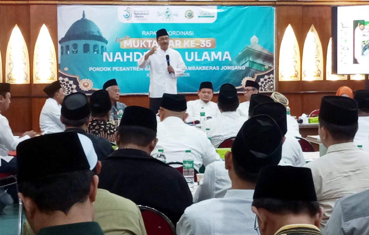 Ketua OC Muktamar Ke-35 NU, Saifullah Yusuf (Gus Ipul), saat rapat koordinasi perdana di Aula Yayasan Pondok Pesantren Bahrul Ulum Tambakberas, Jombang. (Foto: FJN for jatimnow.com)