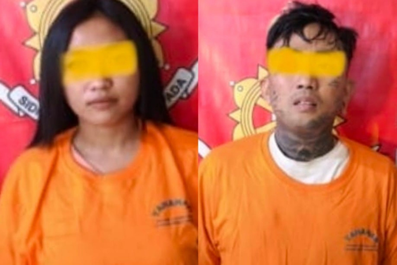 Tersangka berinisial R.A.F. alias K (27), warga Putat Jaya, dan istri sirinya S.A.W.N. (23), warga Pakal. (Foto: Antok for jatimnow.com)