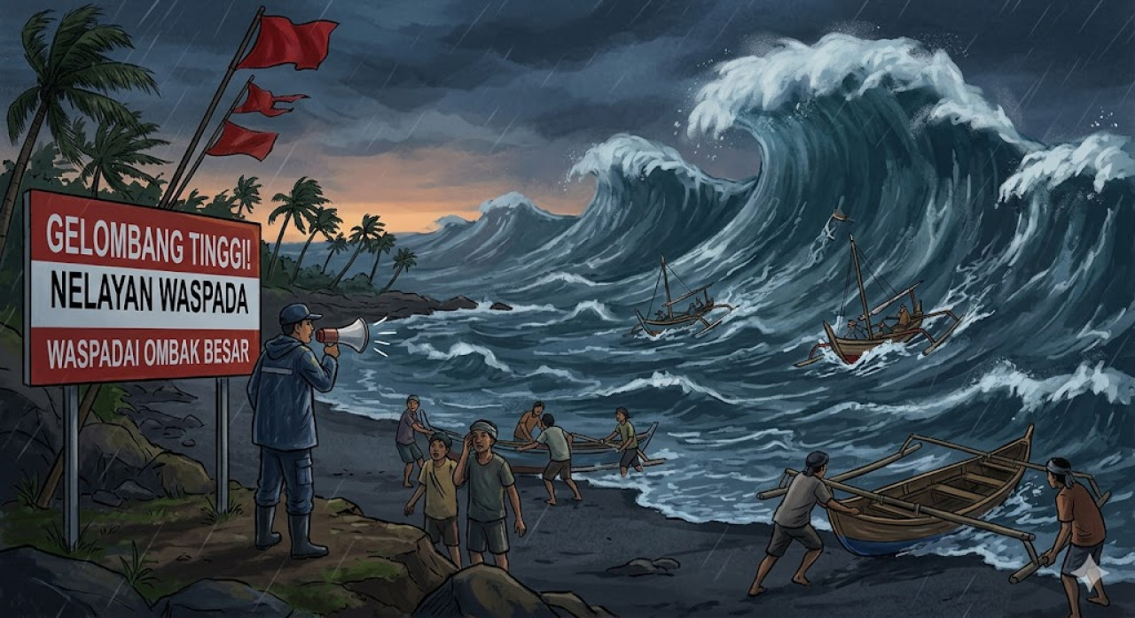 Gelombang tinggi (ilustrasi). (Foto: Gemini AI)