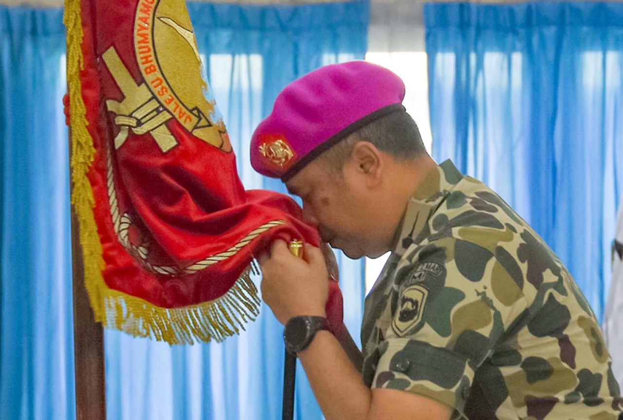Kolonel Marinir Eko Budi Prasetyo Resmi memimpin Brigif 2 Marinir Sidoarjo. (Foto: Ainul Yakin for jatimnow.com)