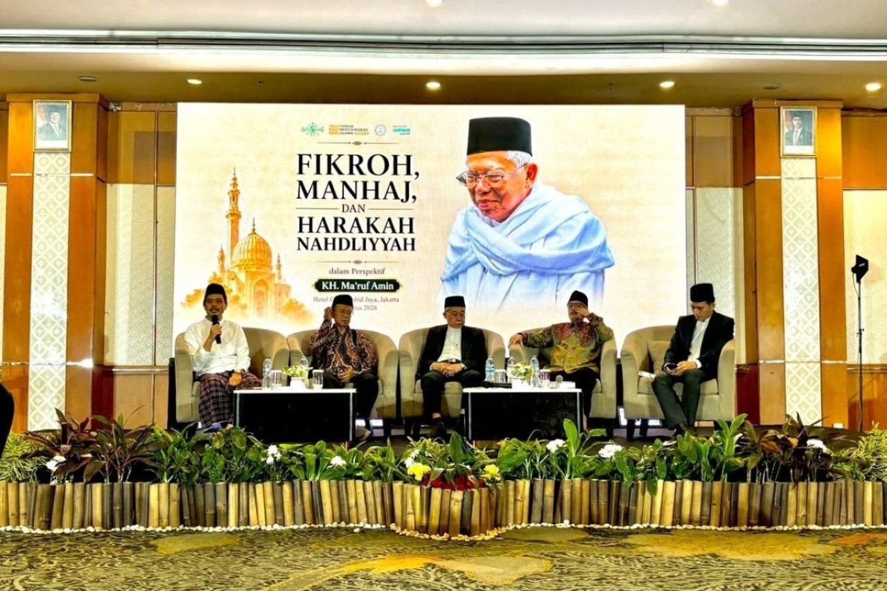 Bedah buku bertajuk "Fikroh, Manhaj, dan Harakah Nahdliyyah dalam Perspektif KH Ma'ruf Amin". (Foto: Humas PWNU Jatim for jatimnow.com)