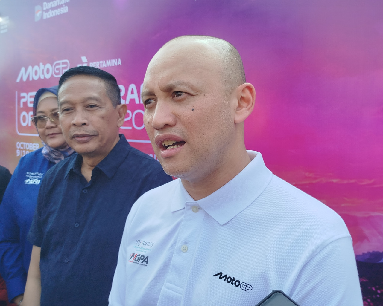 Dirut Mandalika Grand Prix Association (MGPA) Ananda Mikola saat konferensi pers di Malang (Foto : Aris/jatimnow.com)