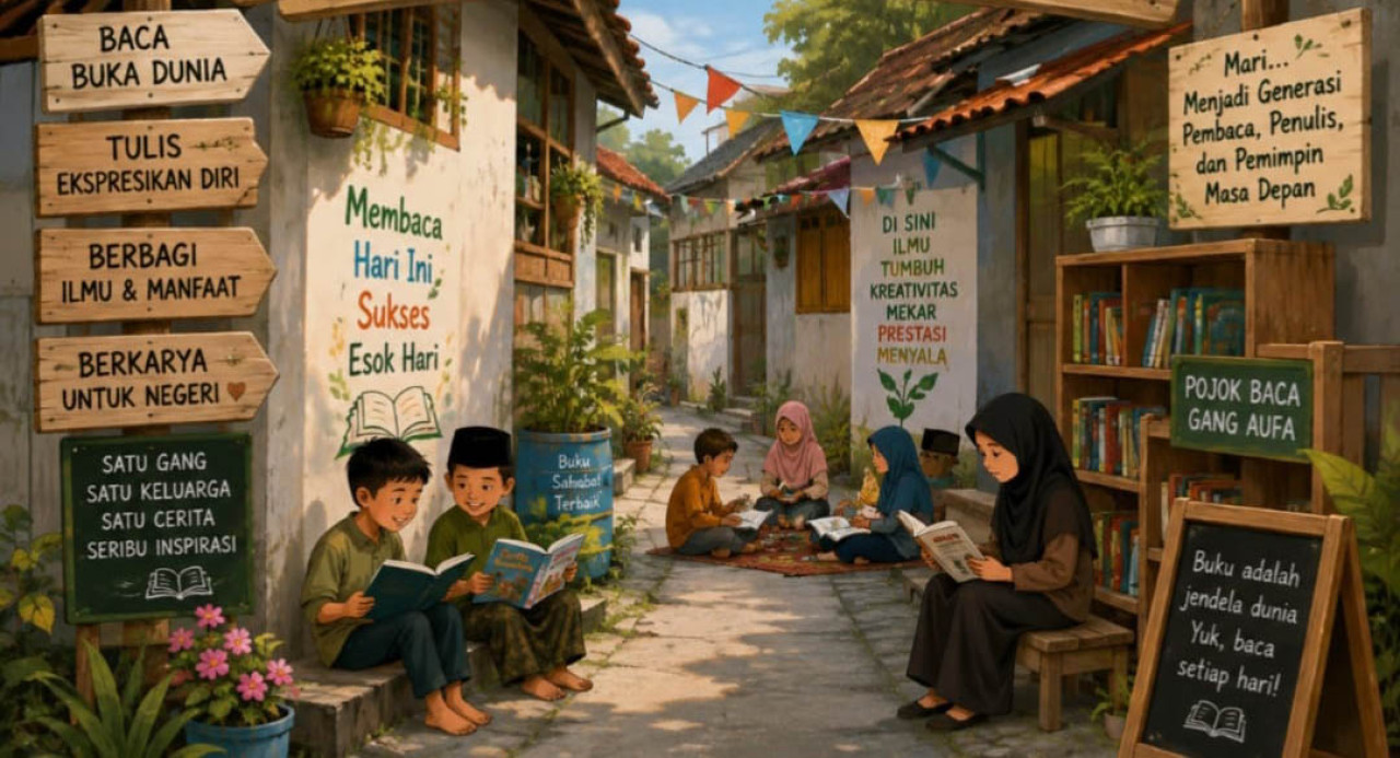 Kampung Literasi Gang Aufa hadir di sekitar Muktamar ke-35 NU di Jombang, menyuguhkan buku, diskusi, seni budaya, dan UMKM warga. (Foto: Media Center for jatimnow.com)